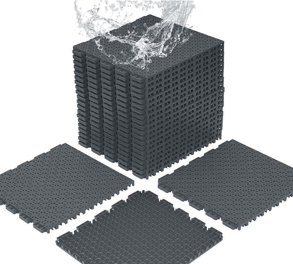 jxgzyy 24 PCS Basketball Court Tiles, 5/8 Inch Thick Interlocking Sport Outdoor Floor Tiles, Non Slip PP Drainage Mat for Tennis Court Drain Deck Pool Patio Shower Kitchen Garage Poach, Light Grey