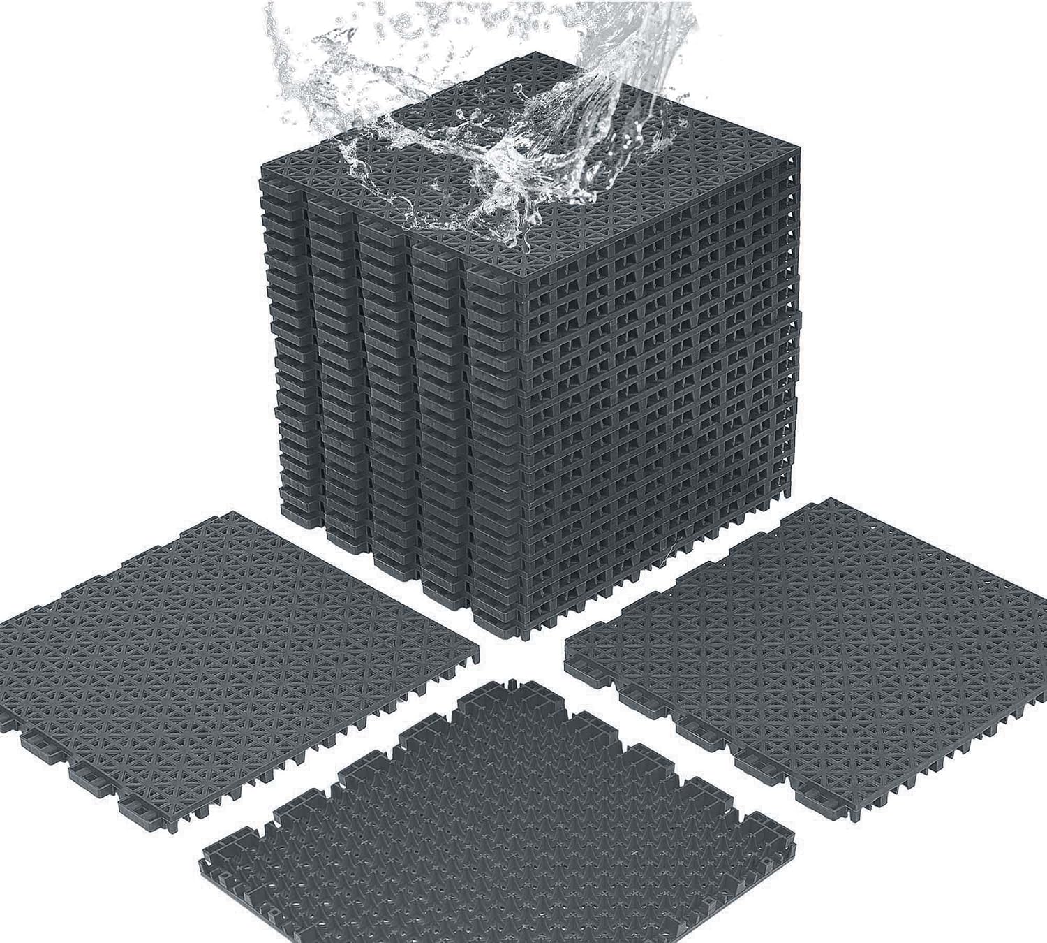 jxgzyy 24 PCS Basketball Court Tiles, 5/8 Inch Thick Interlocking Sport Outdoor Floor Tiles, Non Slip PP Drainage Mat for Tennis Court Drain Deck Pool Patio Shower Kitchen Garage Poach, Light Grey