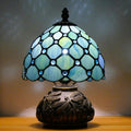 Small Tiffany Lamp Mini Stained Glass Table Lamp Sea Blue Pearl Style Mushroom Memory Sympathy Lamp 8X11 Inch