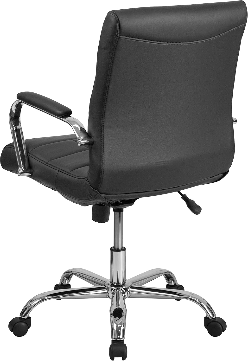 Flash Furniture Vivian Mid-Back Swivel Vinyl Upholstered Desk Chair with Padded Seat and Armrests, Adjustable Height Padded Office Chair, Black/Chrome