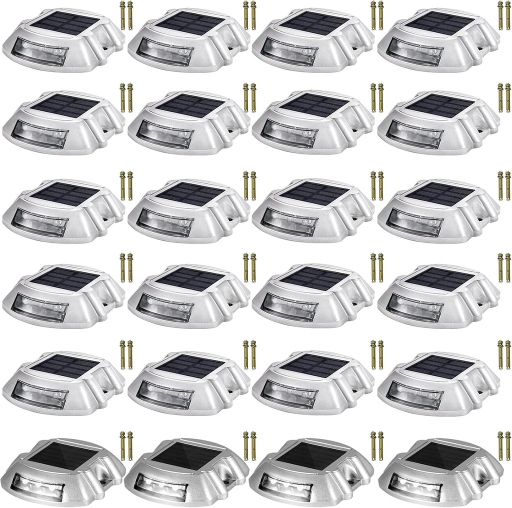 Happybuy Driveway Lights 24-Pack Solar Driveway Lights Bright White with Screw Solar Deck Lights Outdoor Waterproof Wireless Dock Lights 6 LEDs for Path Warning Garden Walkway Sidewalk Steps