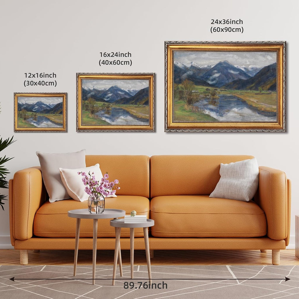 Large Gold Framed Hinterstein from the Water Canvas Poster by Otto Modersohn Vintage Alpine Landscape Wall Art European Mountain River Oil Paintings Reproduction Artwork Print for Home Decor 24x36inch