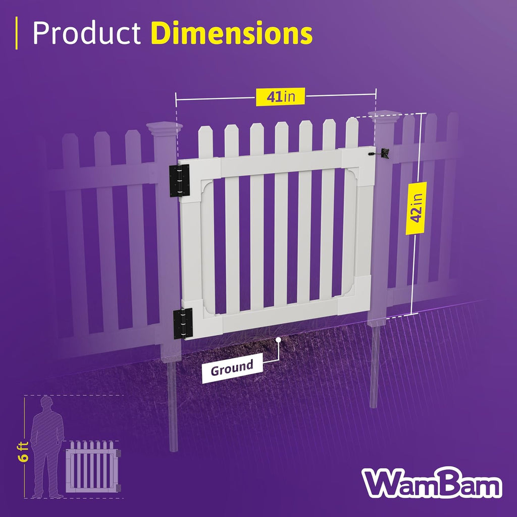 3ft H x 3.5ft W No Dig WamBam All American Flat Top Gate Kit, White Vinyl Picket Yard Entry with Hardware, Outdoor Access Door for Patio & Yard, ZP19085
