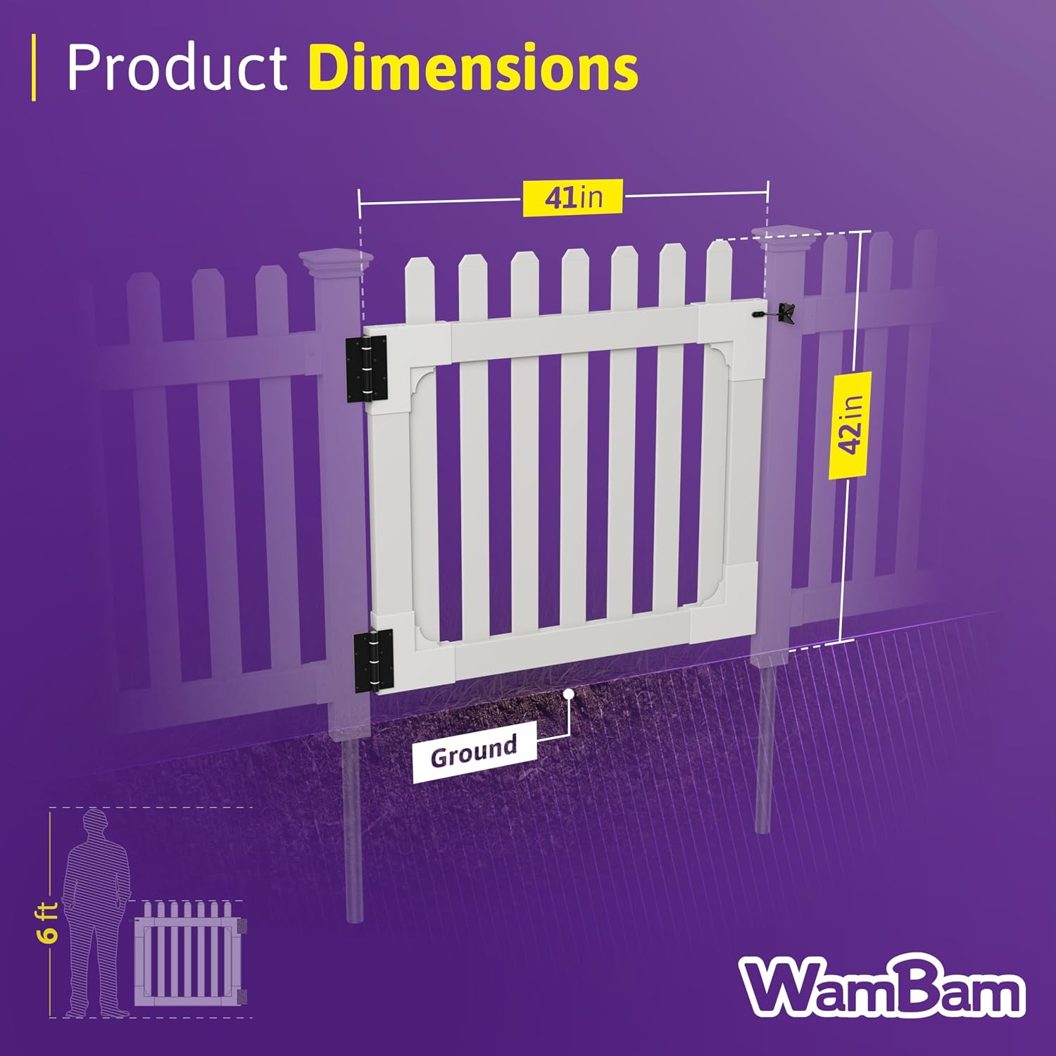 3ft H x 3.5ft W No Dig WamBam All American Flat Top Gate Kit, White Vinyl Picket Yard Entry with Hardware, Outdoor Access Door for Patio & Yard, ZP19085