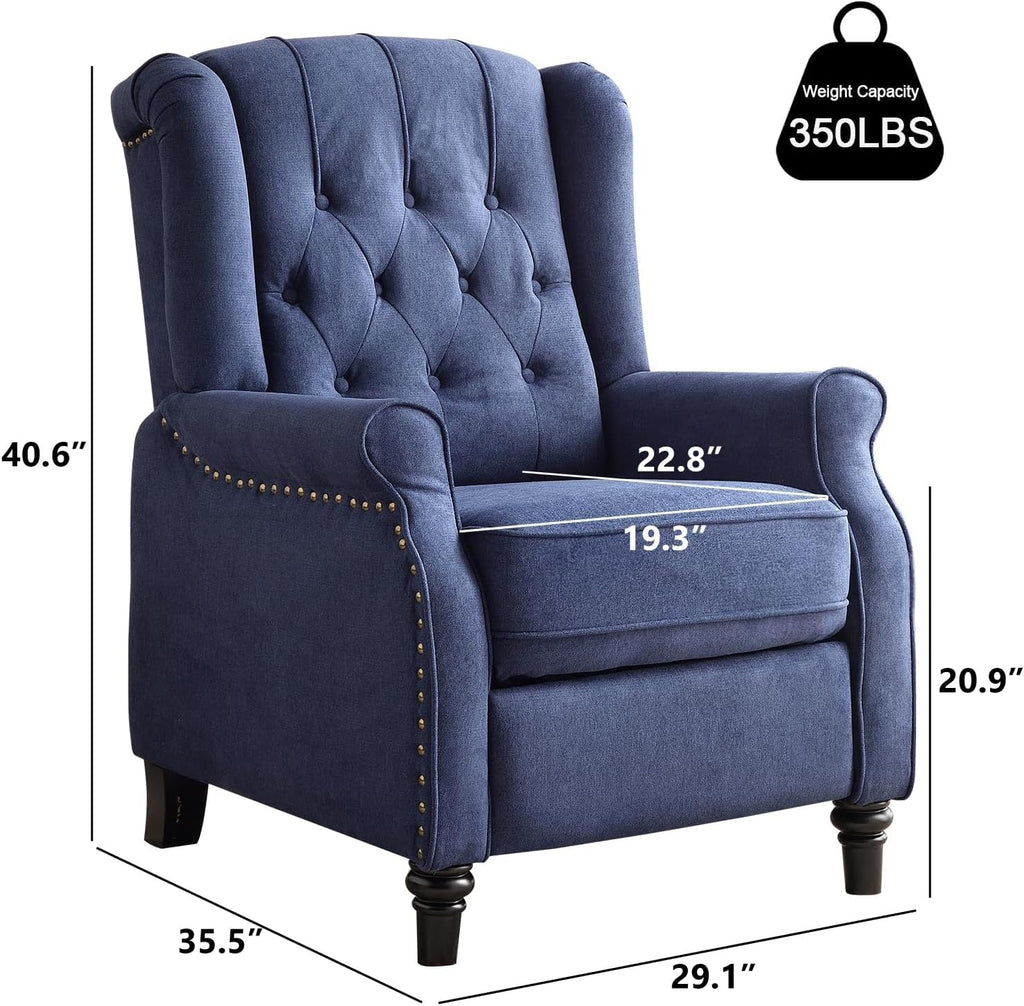 EBELLO 2 Pcs Pushback Recliner Chairs, Fabric Armchair Push Back Recliner with Rivet Decoration, Single Sofa Accent Chair for Living Room, Bedroom, Blue