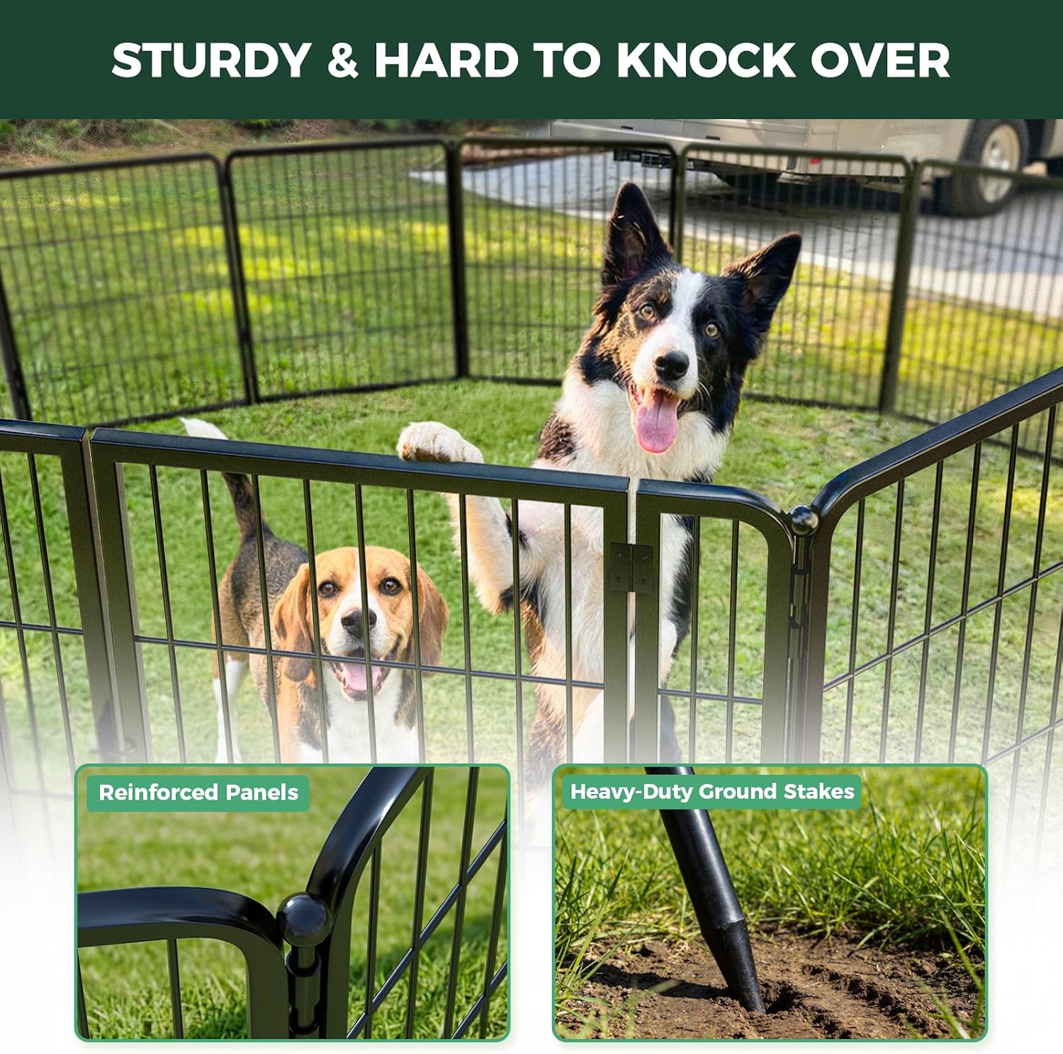 FXW Instant Unleashed Dog Playpen, Portable Pet Fence for Outdoor, RV Trips, and Camping, 32 inch, 16 Panels for Small and Medium Dogs with RV Step Grid│Patented