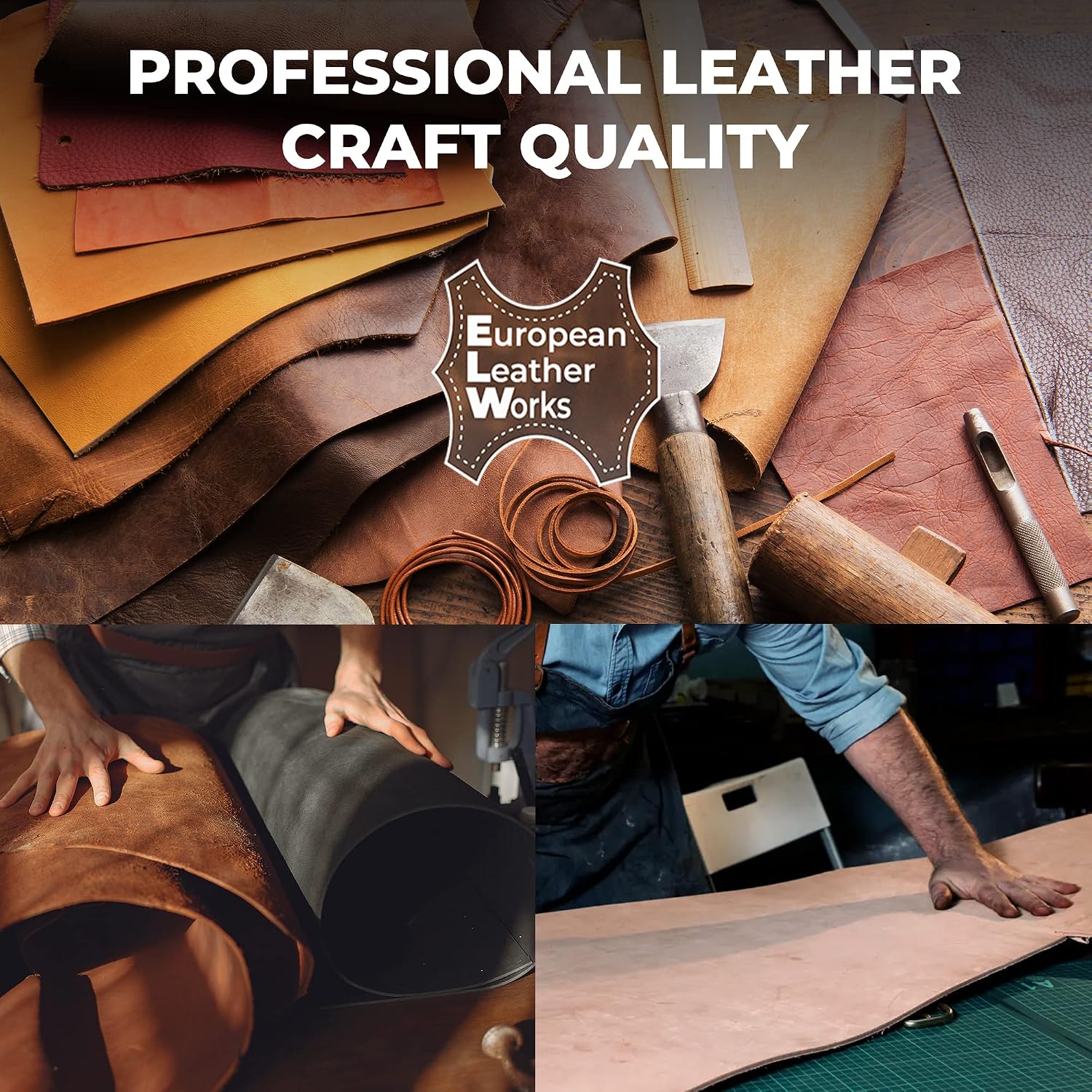ELW Full Grain Cowhide Leather 4-5 oz [1.6-2mm] Thickness in Pre-Cut Size: 8-10 SQ FT, AB Grade Hide Vegetable Tanned Leather Using for Tooling, Carving, Molding, Dyeing Material for Craft, Hobby