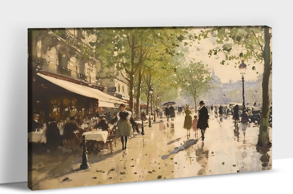 French Country Decor Wall Art, Rustic Cityscape Landscape Paris Pictures, Retro French Bustling Streets Wall Poster, Antique French European Street Scene Posters for LivingRoom Bedroom 32x48 Inch