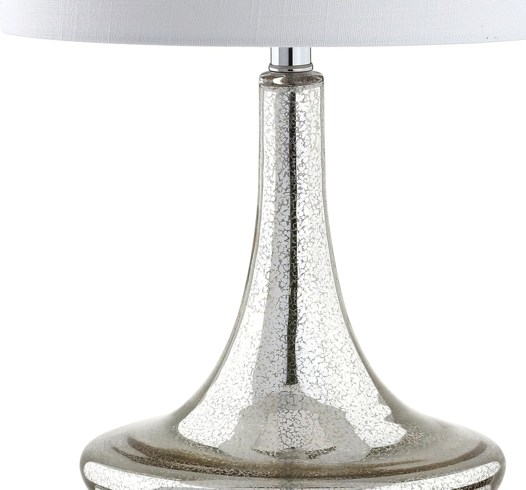 JONATHAN Y 25.5' Mercury Silver Glass Teardrop Table Lamp Set of 2 for Bedroom, Modern Bedside Lamps for Living Room, White Linen Drum Shade, LED Bulbs Included JYL1081A-SET2