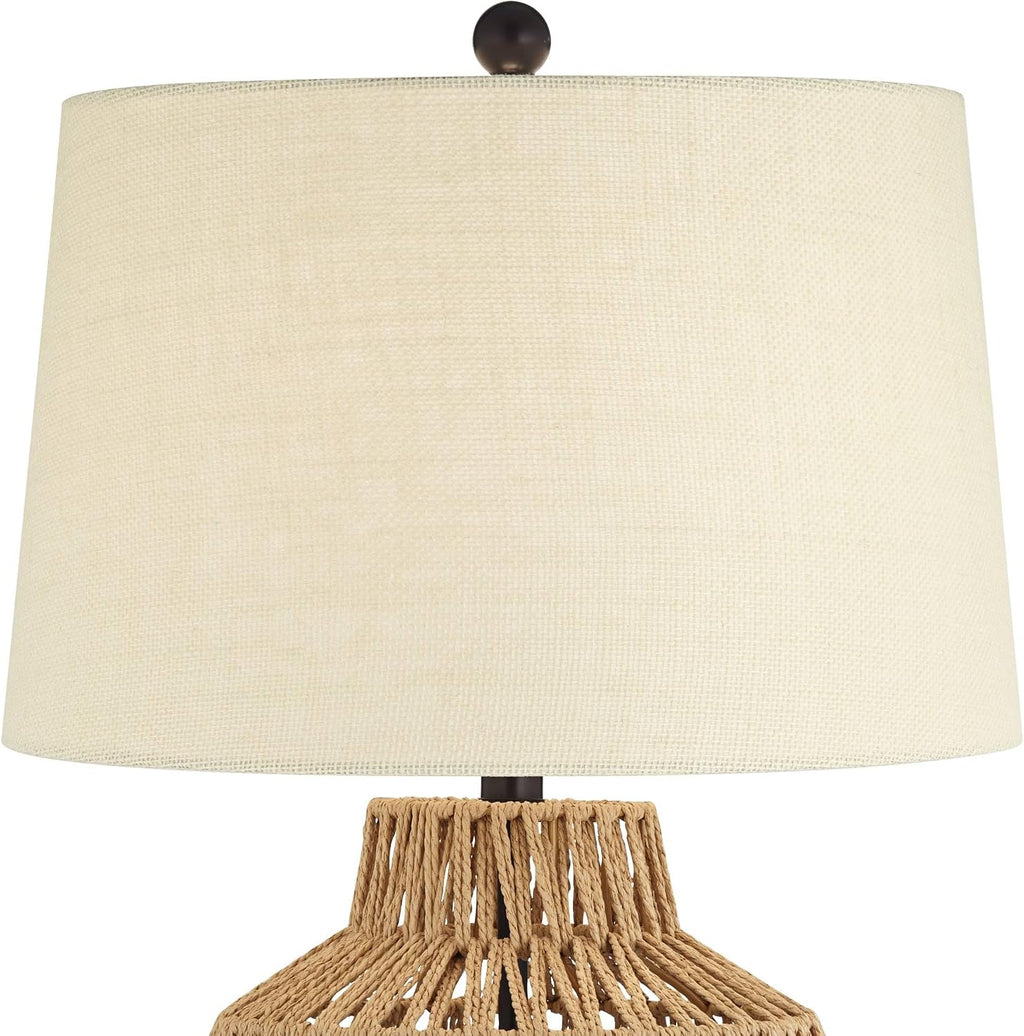 360 Lighting San Marcos 27' Tall Modern Coastal Cottage Core Table Lamps Set of 2 Natural Wicker Metal Fabric Oatmeal Shade Living Room Bedroom Bedside Nightstand House Office Home Reading Kitchen