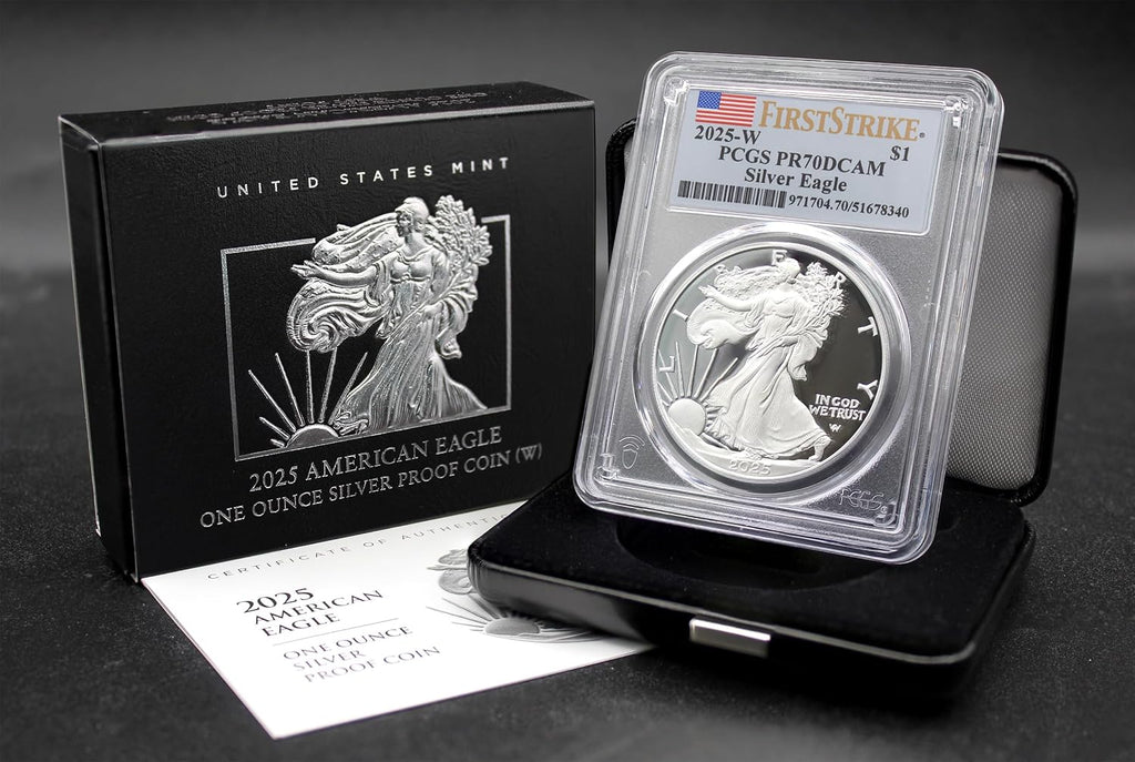 2025 W 1 oz American Silver Eagle Proof Coin PR-70 Deep Cameo (First Strike - Flag Label) with Original Government Packaging $1 PCGS PR70DCAM