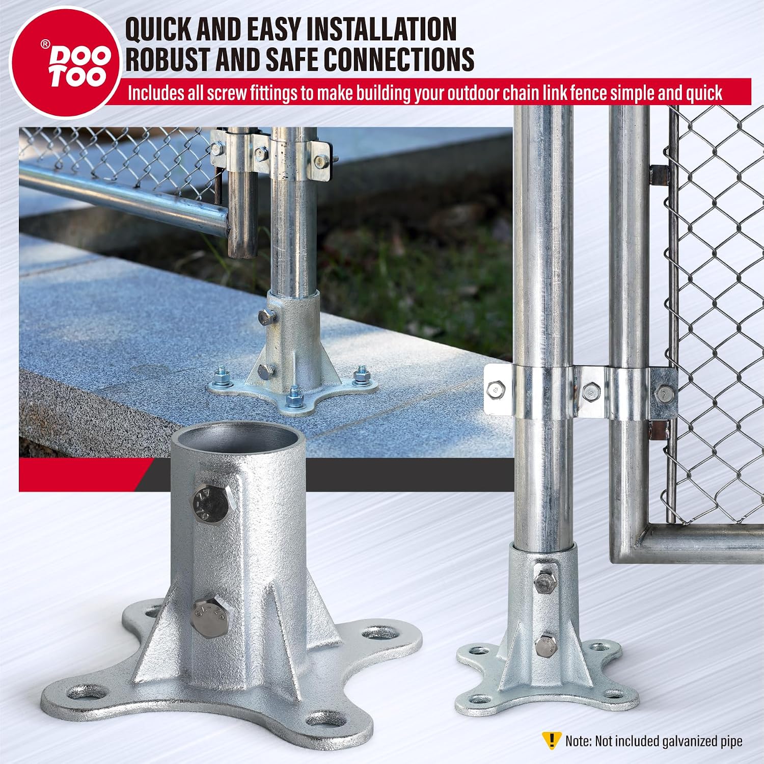 Chain Link Fence Post Flange - 2' Heavy Duty Round Post Base Bracket (8-Pack) Fits 1-7/8' Outer Diameter Fence/Mailbox/Flag Posts - Floor Mount Flange Kit