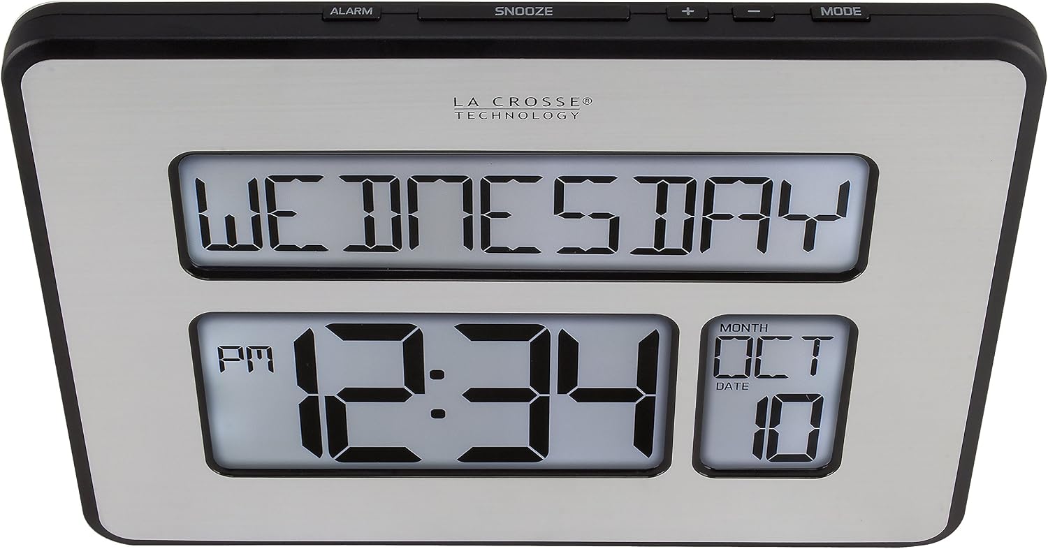 La Crosse Technology C86279 Atomic Full Calendar Clock with Extra Large Digits, Grey, 11.25' x 2.10' x 12.00' (Pack of 5)