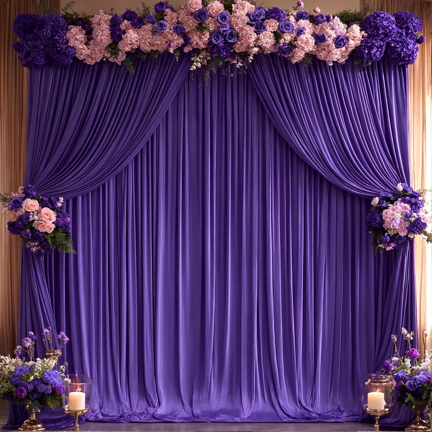 40x10FT Dark Purple Backdrop Curtains for Wedding Parties, Wrinkle Free Polyester Photography Backdrop Drapes for Baby Shower Birthday Parties Stage Background Stand Decorations 4x10ft,10 Panels