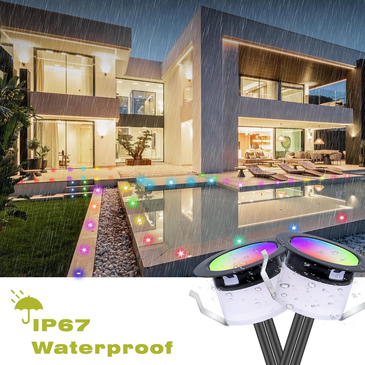 FVTLED LED Deck Lights Kit, Φ1.22 Low Voltage WiFi Pixel RGBW+IC Multi-Color Dynamic Deck Lighting with Remote Control, IP67 Waterproof Outdoor Step Lights DC12V for Garden,Steps,Stair(20 Pack, Black)