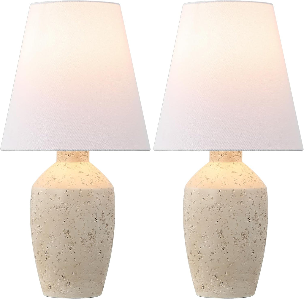 JONATHAN Y 19.5' Matte Cream Modern Table Lamp Set of 2, Minimalist Ginger Jar Lamps for Bedroom Living Room Office, White Linen Shade, LED Bulbs Included (JYL5605B-SET2)