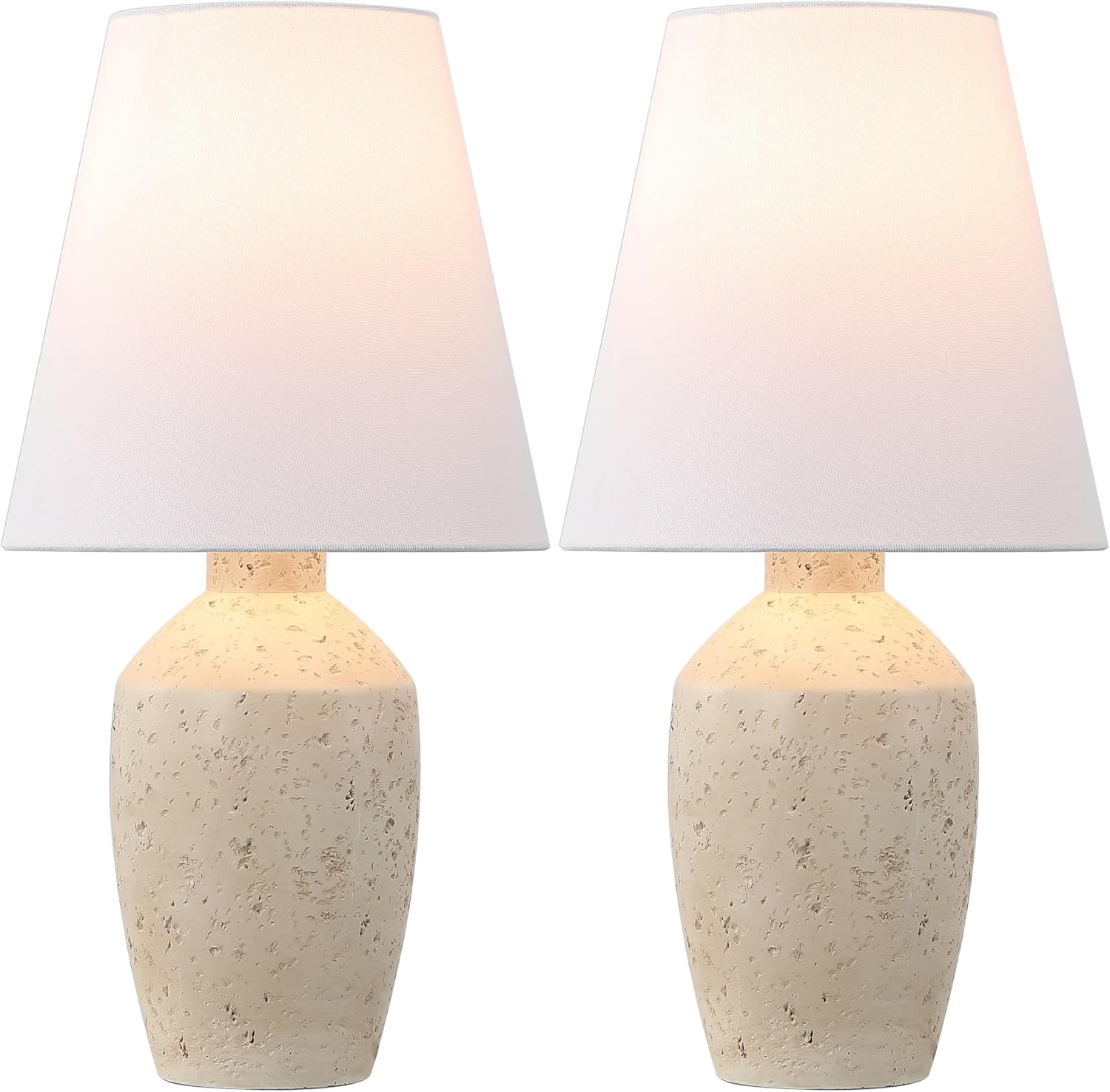 JONATHAN Y 19.5' Matte Cream Modern Table Lamp Set of 2, Minimalist Ginger Jar Lamps for Bedroom Living Room Office, White Linen Shade, LED Bulbs Included (JYL5605B-SET2)