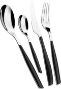 BUGATTI, Glamour, 24 Piece 18/10 Stainless Steel Cutlery Set and Piano Black Handle Cutlery Set for 6 People: 6 Spoons, 6 Forks, 6 Knives and 6 Teaspoons