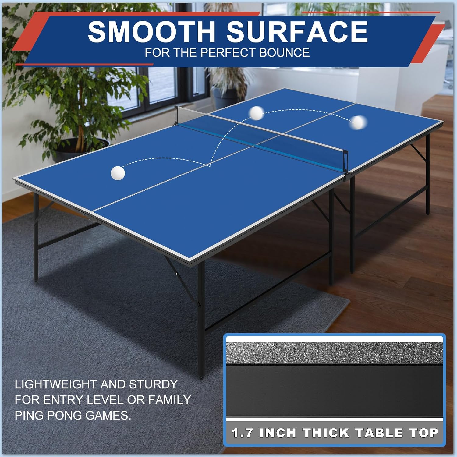 Portable Ping Pong Table, Foldable Indoor Table Tennis Tables Game, Folding Indoor Table Tennis w/ 2 Paddles, 2 Balls and Net for Adults/Teens, Quick Assembly