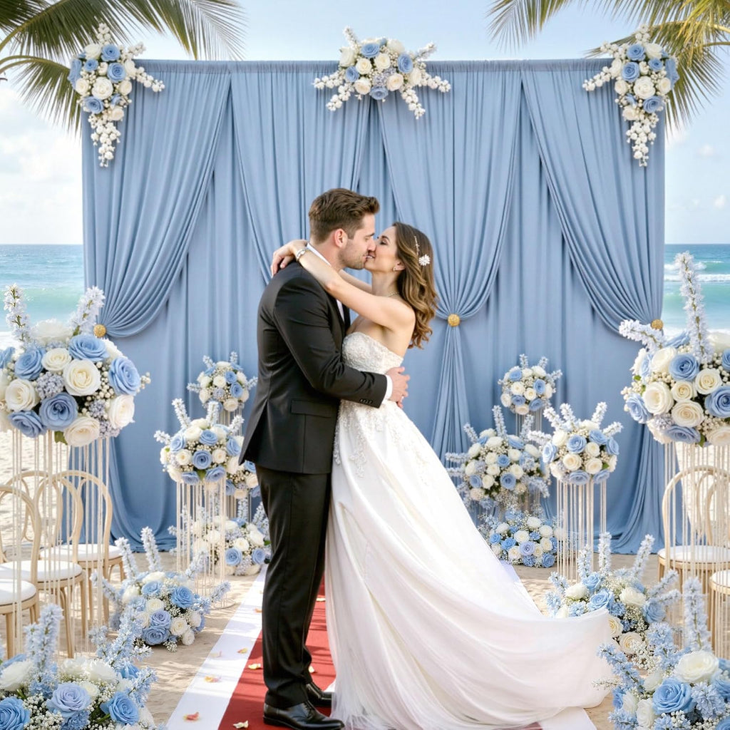 50ftx10ft Wrinkle Free Dusty Blue Backdrop Curtains for Parties, Silky Polyester Photo Backdrop Drapes 10 Panels 5x10ft Back Drop Cloth for Wedding Birthday Baby Shower Photography Background