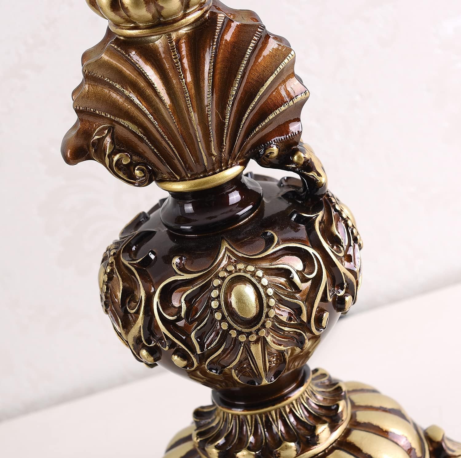 Victorian Style Table Lamp Handmade Traditional Brown Gold Lace Fabric Bedside Lamp Antique Painted Resin Base Desk Lamp for Bedroom Living Room Office, 13' W, 21.6' H. (B1)