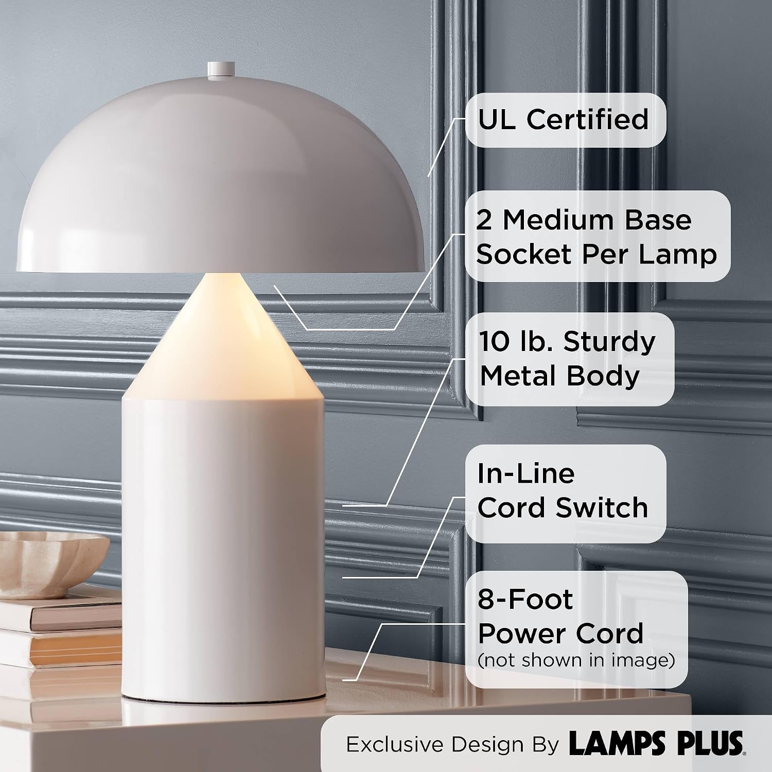 360 Lighting Felix Modern Cottage Accent Table Lamps 19' Tall Set of 2 White Tapered Geometric Metal Mushroom Dome Shade for Bedroom Living Room House Home Bedside Nightstand Office Family