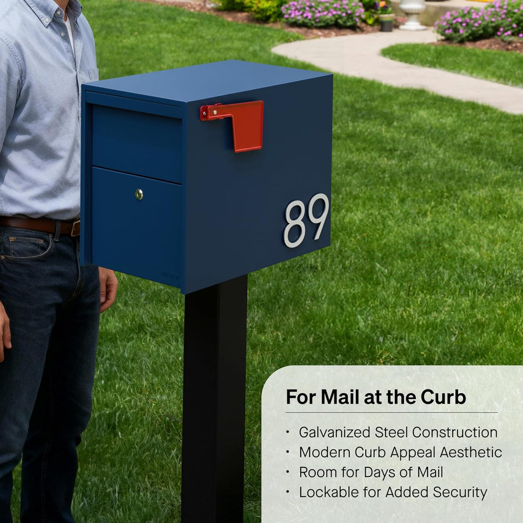 Adoorn Lockable Post Mount Mailboxes for Outside - Large Anti-Theft Locking Mailbox for Packages and Letters - Weatherproof Construction - Durable Steel - 15.5' H x 12' W x 18.5' D - Navy