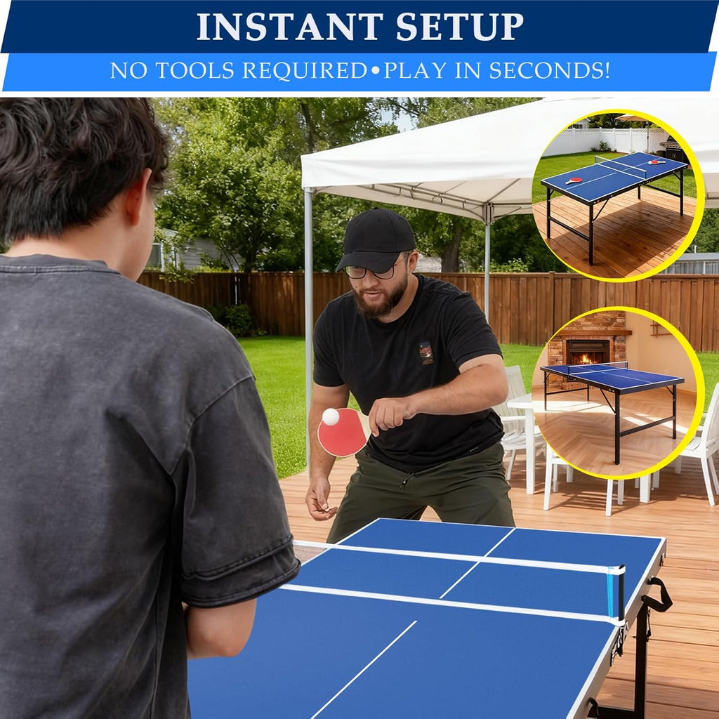 Portable Ping Pong Table, Foldable Indoor Table Tennis Tables Game, Folding Indoor Table Tennis w/ 2 Paddles, 2 Balls and Net for Adults/Teens, Quick Assembly