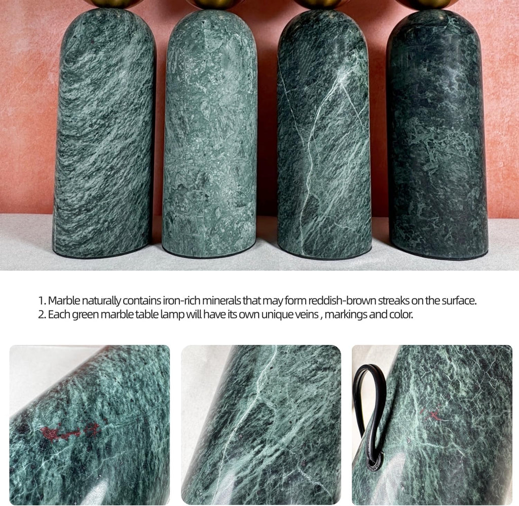 Modern Dome Shaped Table Lamp Mid-Century Accent Lamp Green Marble Desk Lamp Contemporary Living Room Side Lamps Bedroom Bedside Nightstand Light with Frosted Glass Shade