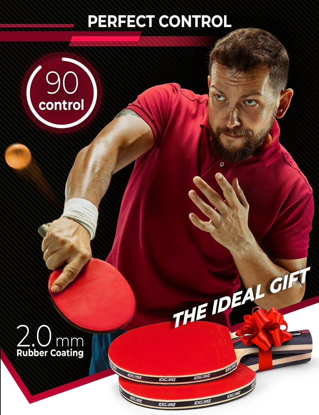 Professional Ping Pong Paddle with ITTF Rubber and Carrying Case | Table Tennis Racket with Speed 99, Spin 93, Control 90, Improves Accuracy and Consistency