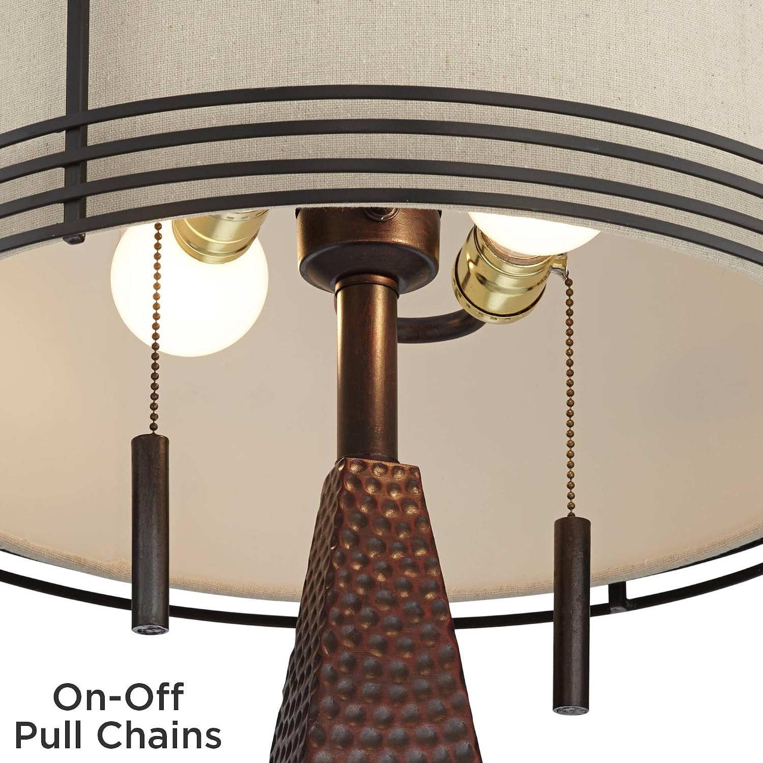 Franklin Iron Works Niklas 26' High Industrial Farmhouse Rustic Table Lamps Set of 2 USB Port Pull Chain Brown Bronze Finish Metal Tan Shade Living Room Charging Bedroom Bedside Nightstand House