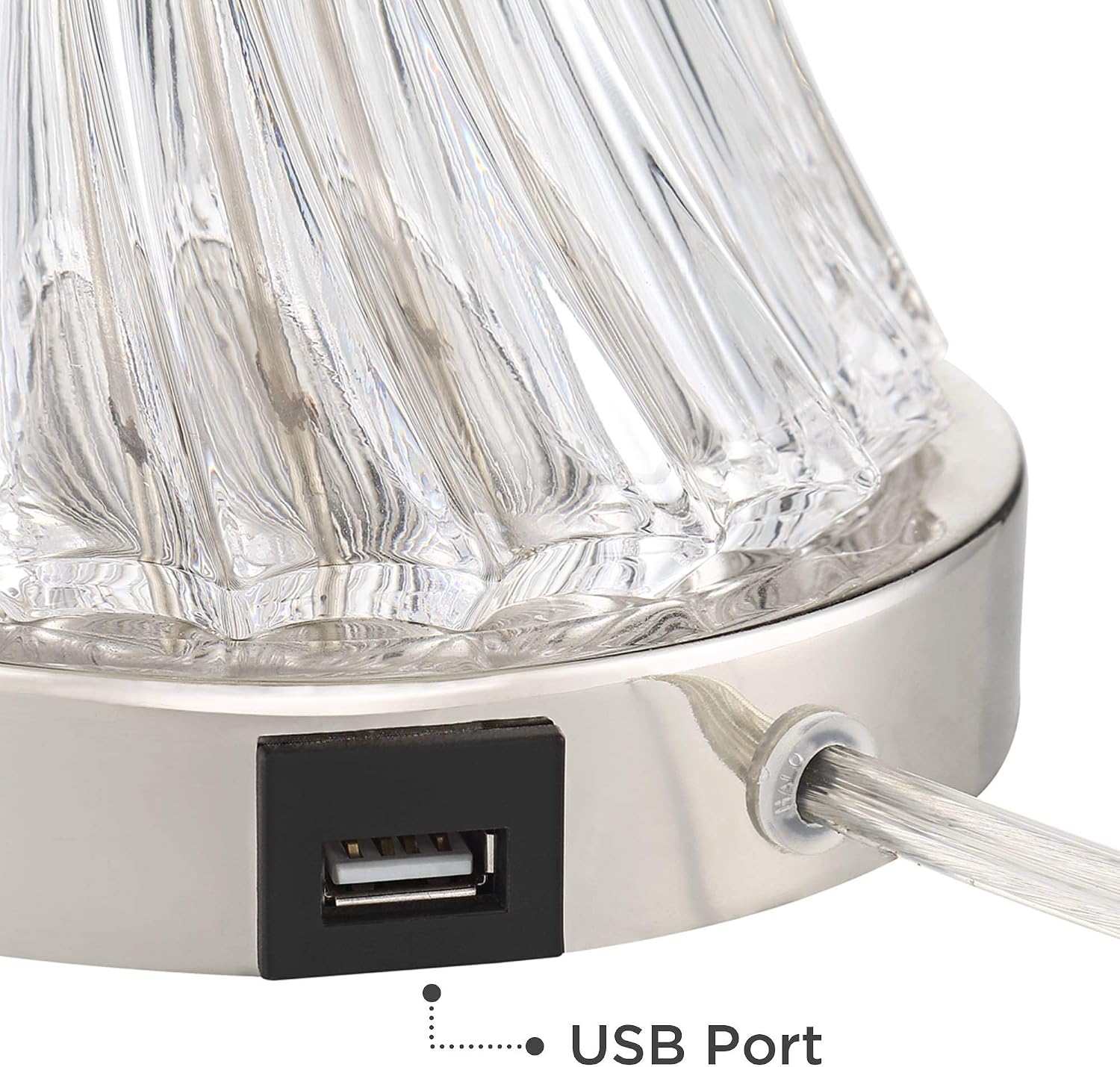 Regency Hill Luca Modern Glam Luxury Table Lamps 25.5' High Set of 2 with USB Port Clear Glass Chrome Cream Fabric Drum Shade Decor for Living Room Bedroom House Bedside Nightstand Home