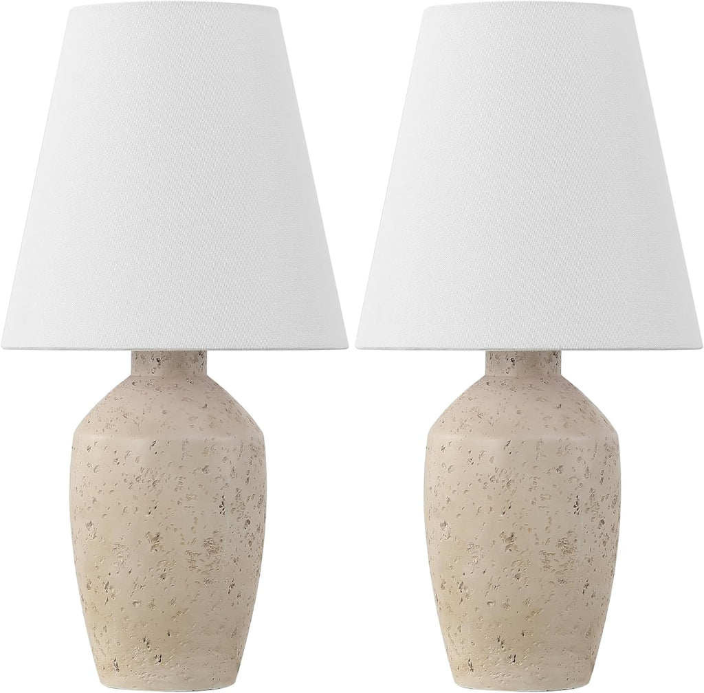 JONATHAN Y 19.5' Matte Cream Modern Table Lamp Set of 2, Minimalist Ginger Jar Lamps for Bedroom Living Room Office, White Linen Shade, LED Bulbs Included (JYL5605B-SET2)