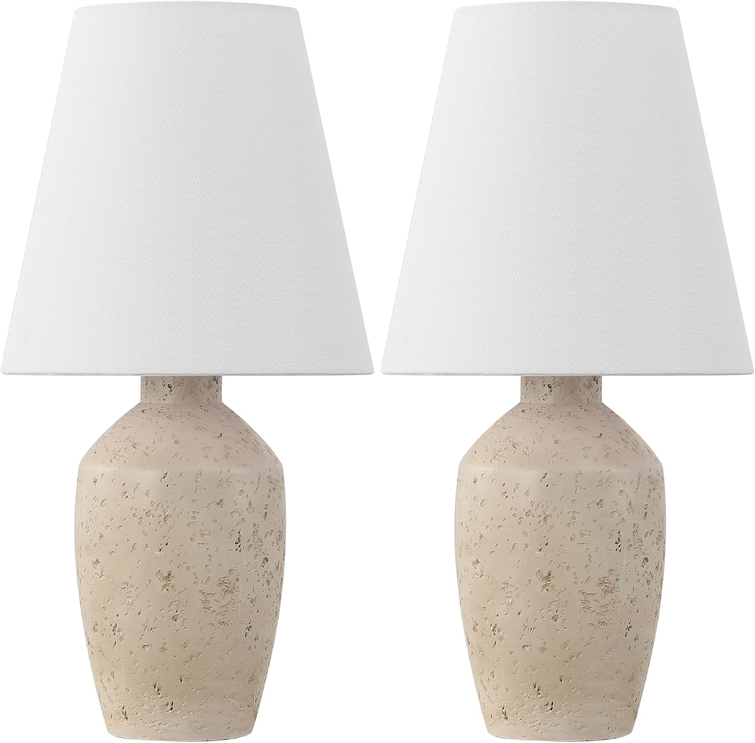 JONATHAN Y 19.5' Matte Cream Modern Table Lamp Set of 2, Minimalist Ginger Jar Lamps for Bedroom Living Room Office, White Linen Shade, LED Bulbs Included (JYL5605B-SET2)