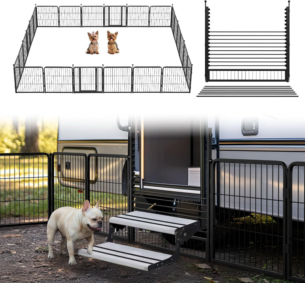 FXW Instant Unleashed Dog Playpen, Portable Pet Fence for Outdoor, RV Trips, and Camping, 24 inch, 24 Panels for Puppy and Small Dogs with RV Step Grid│Patented