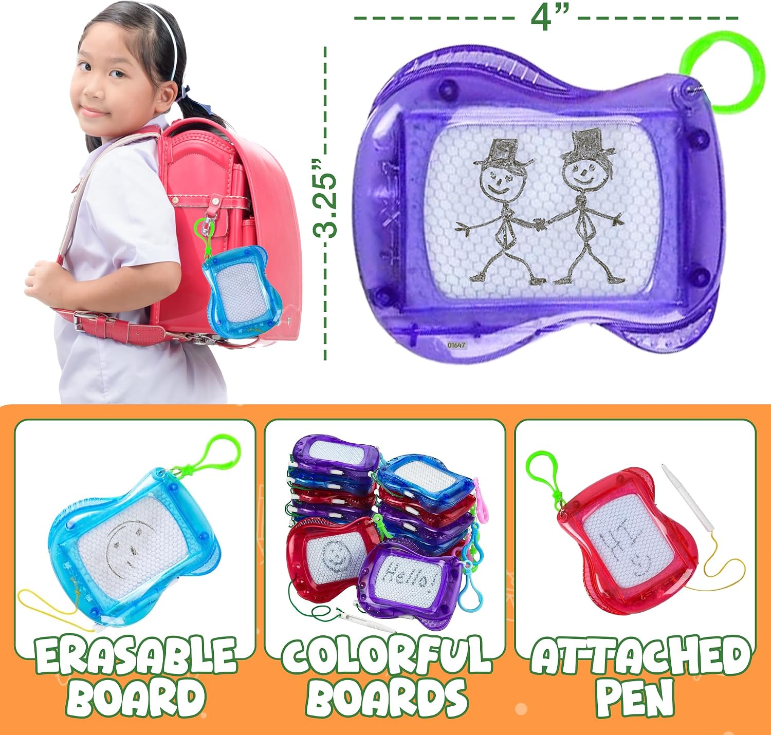 Mini Magnetic Drawing Board for Kids - (Bulk 300 Pcs) Backpack Keychain Clip Drawing Boards, Erasable Doodle Sketch Writing Pad Boys & Girls, Birthday Kids Party Favors & Goodie Bags Stuffers