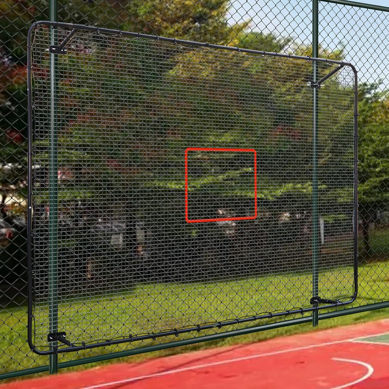 Fence-Mount Tennis Rebounder Net 12x8FT – Space-Saving Tennis Practice Wall with Adjustable Rebound Angle – Solo Training Net Fits Most Fence Poles, Heavy-Duty Frame for Outdoor Practice