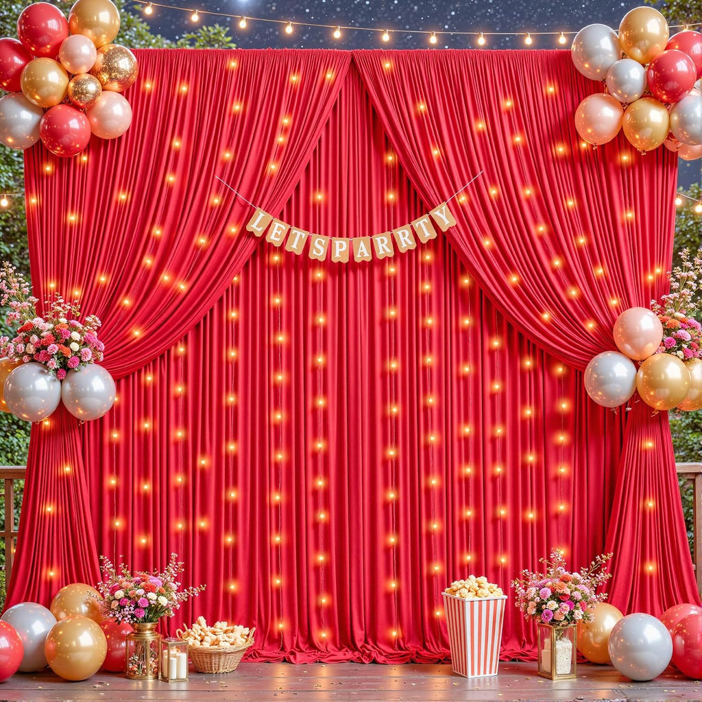 10 Panels Red Backdrop Curtains - Wrinkle Free Fabric Backdrop Curtain for Photoshoot, 10FT Wedding Party Photo Backdrop Drapes for Birthday Baby Shower Photography Stage Background Decorations