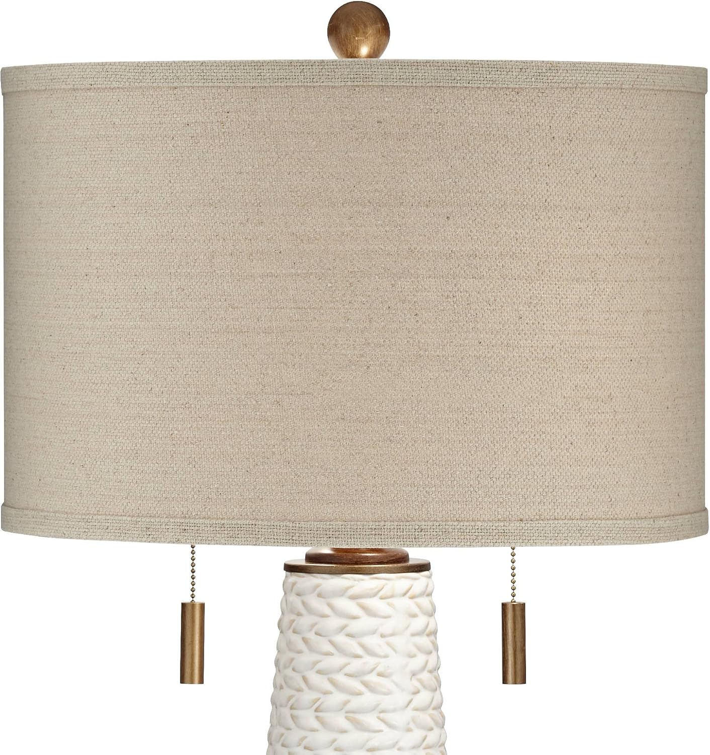 Possini Euro Design Kingston Mid Century Modern Table Lamp 32 3/4' Tall White Grooved Patterned Ceramic Taupe Drum Shade for Bedroom Living Room House Bedside Nightstand Home Office Entryway Family