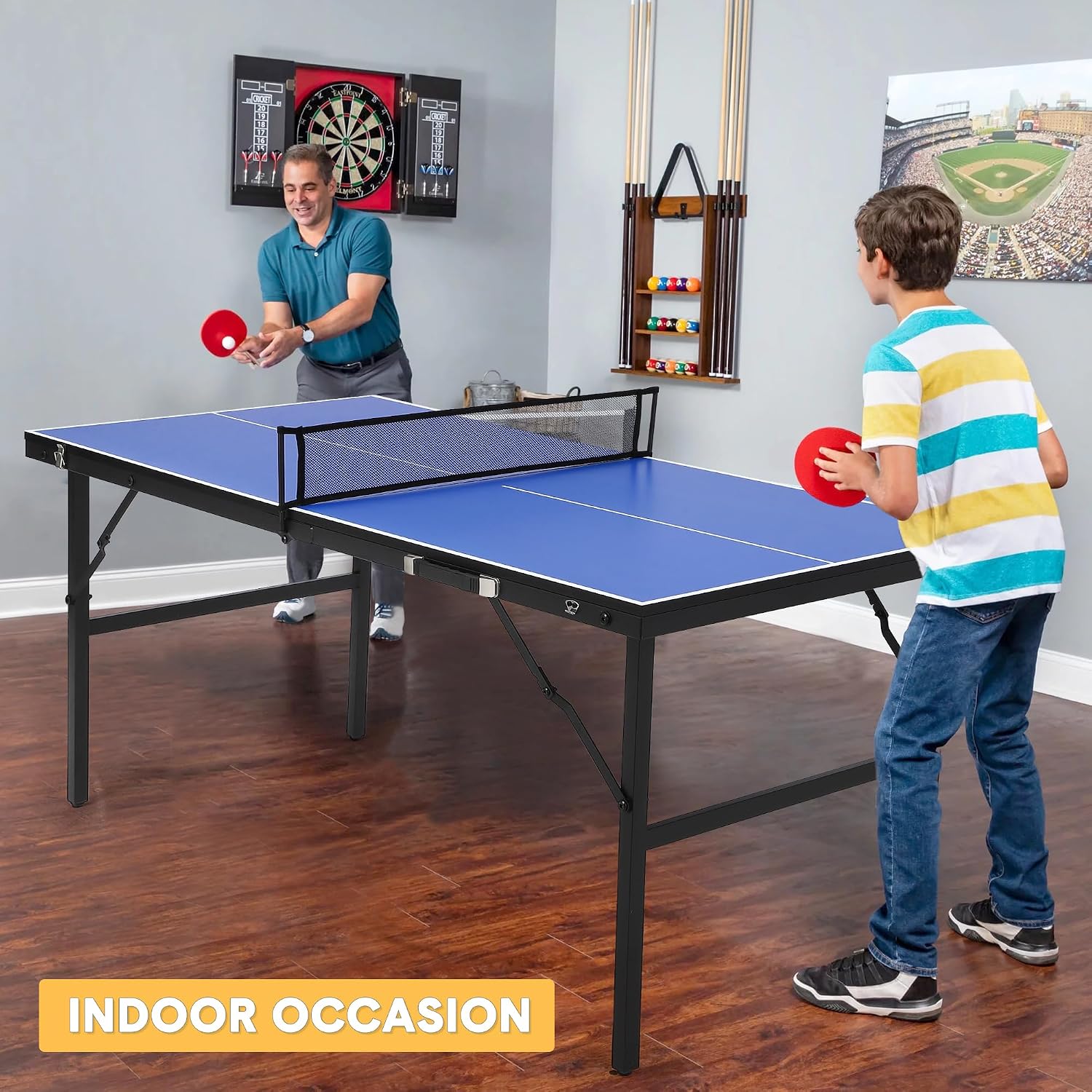 Foldable Ping Pong Table, Indoor/Outdoor Mesa De Ping Pong for Adults/Teens, Waterproof Table Tennis Table with 2 Table Tennis Paddles and 3 Balls, 5 Minute Assembly, 60 x 26 x 27.5 Inch