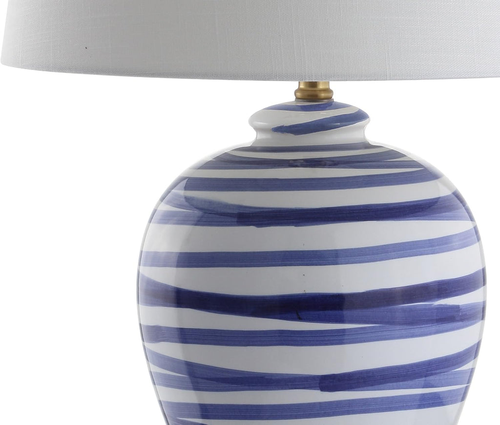 JONATHAN Y 29' Blue/White Ceramic Table Lamp for Living Room Bedroom Office, Modern Coastal Bedside Lamp with White Linen Shade, Traditional Nightstand Lamp, LED Bulb JYL3016A