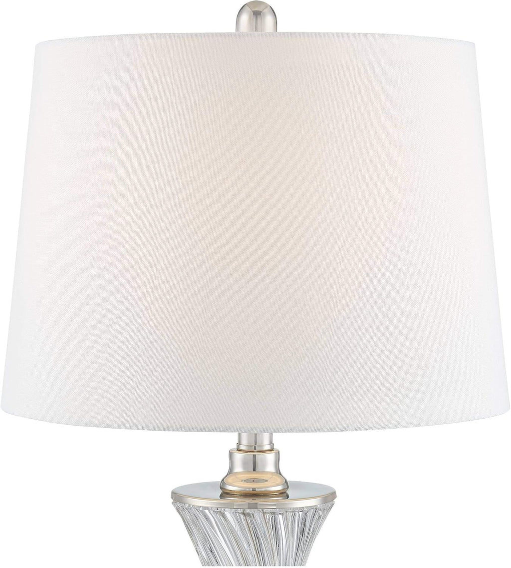 Regency Hill Luca Modern Table Lamps 25.5' High Set of 2 with USB Charging Port Glass Chrome Silver Metal White Fabric Drum Shade for Living Room Bedroom House Bedside Nightstand Home