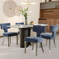 Dining Chair Set of 4 Linen Fabric Curved Backrest Farmhouse Mid Century Accent Upholstered Kitchen Chairs with Silver Legs and Foot Pad for Dining Room/Living Room/Restaurant,Blue