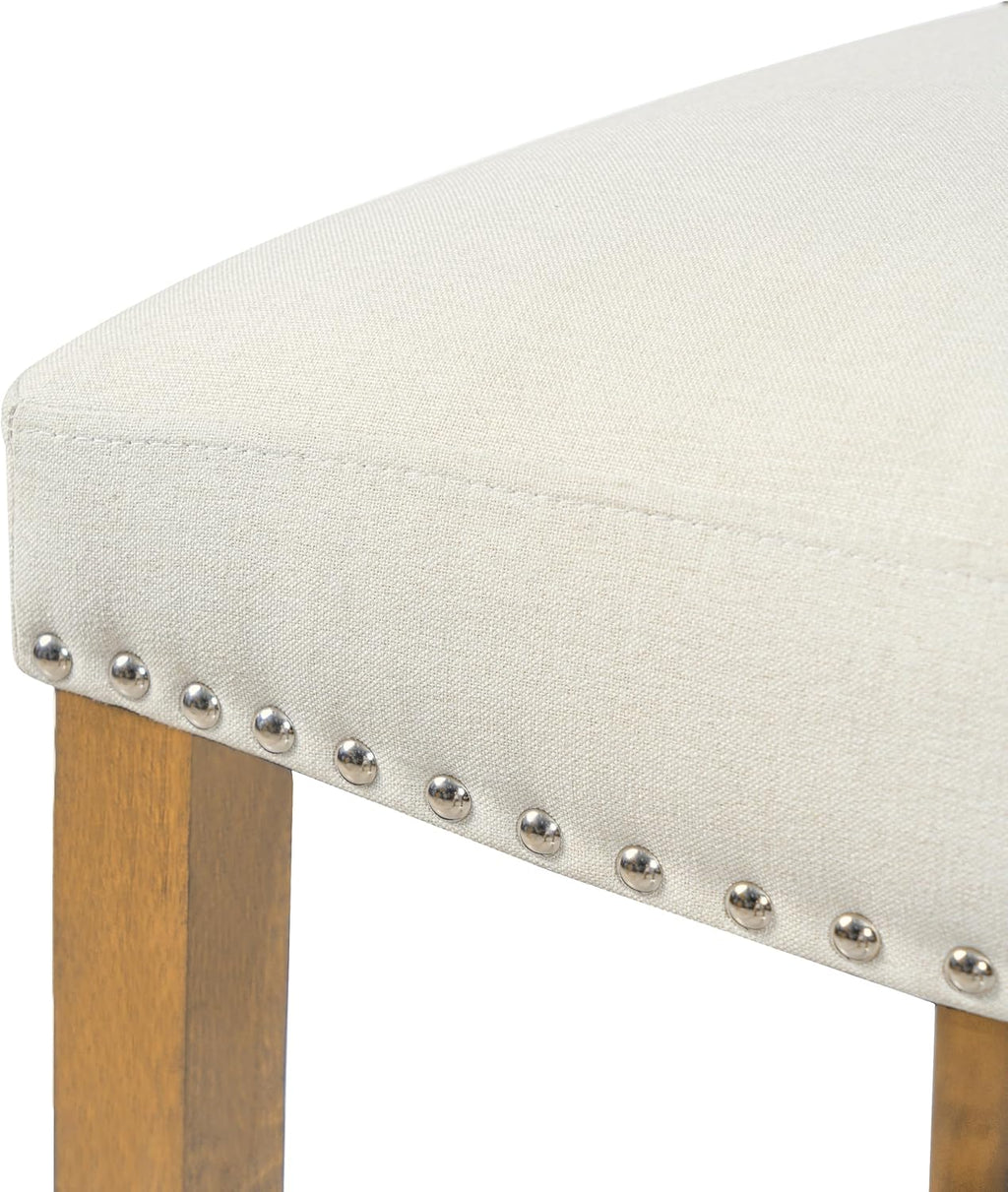 Christopher Knight Home Yorick Counter Height Bar Stools Set of 2, Fabric Upholstered Bar Stool for Kitchen Island, Wooden Dining Room Chair with Rivet Decor, Counter Stool with Footrest, Beige