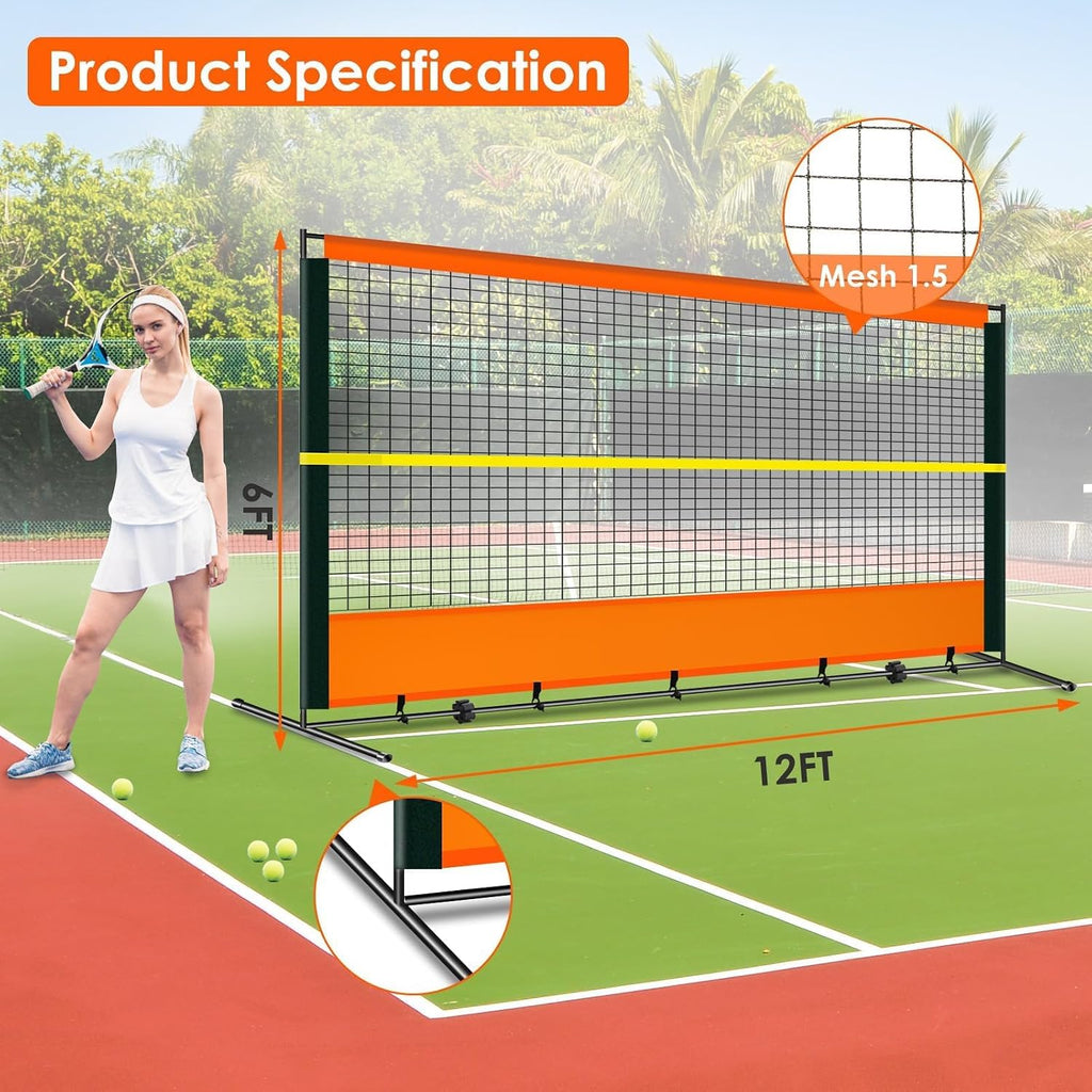 ORIENGEAR Tennis Rebound Practice Wall - 12ft x 6ft Rebounder Net for Racquet Sports, Ball & Pickleball, Training Backboard for Court Backyard and Indoor & Outdoor Use
