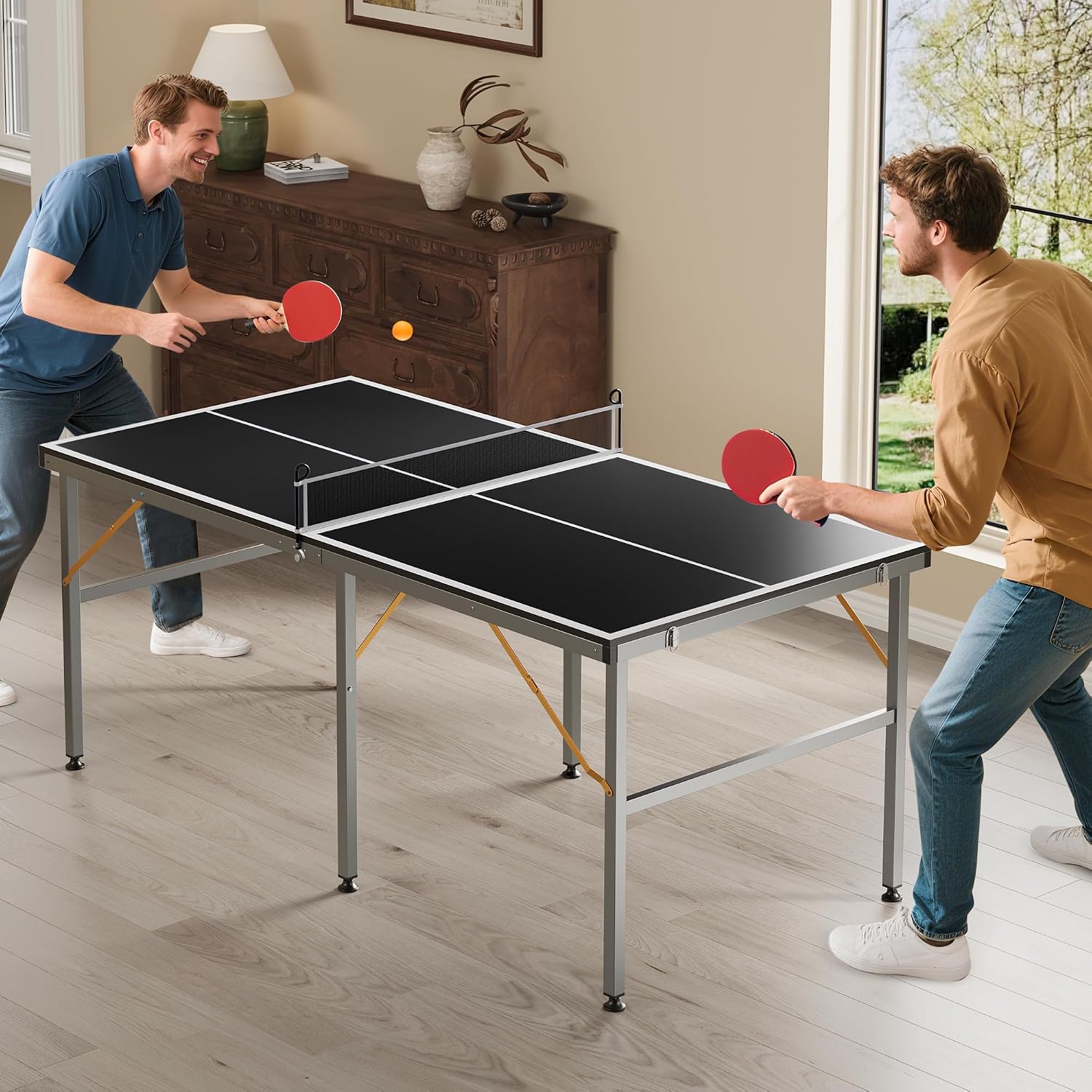 GarveeLife Professional Outdoor Table Tennis Tables,6x3FT Indoor/Outdoor Portable Ping Pong Table Game with Net for Adults/Teens,2 Table Tennis Paddles and 3 Balls