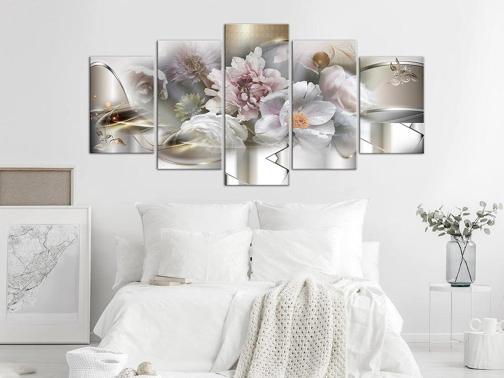 artgeist - Hand-Textured Canvas Wall Art Print Retro Flowers 90x45 in - 5pcs Painting Canvas Prints - Acrylic Gel Texture Artwork Image Contemporary Modern Home Peonies Floral Abstract a-C-10081-b-a