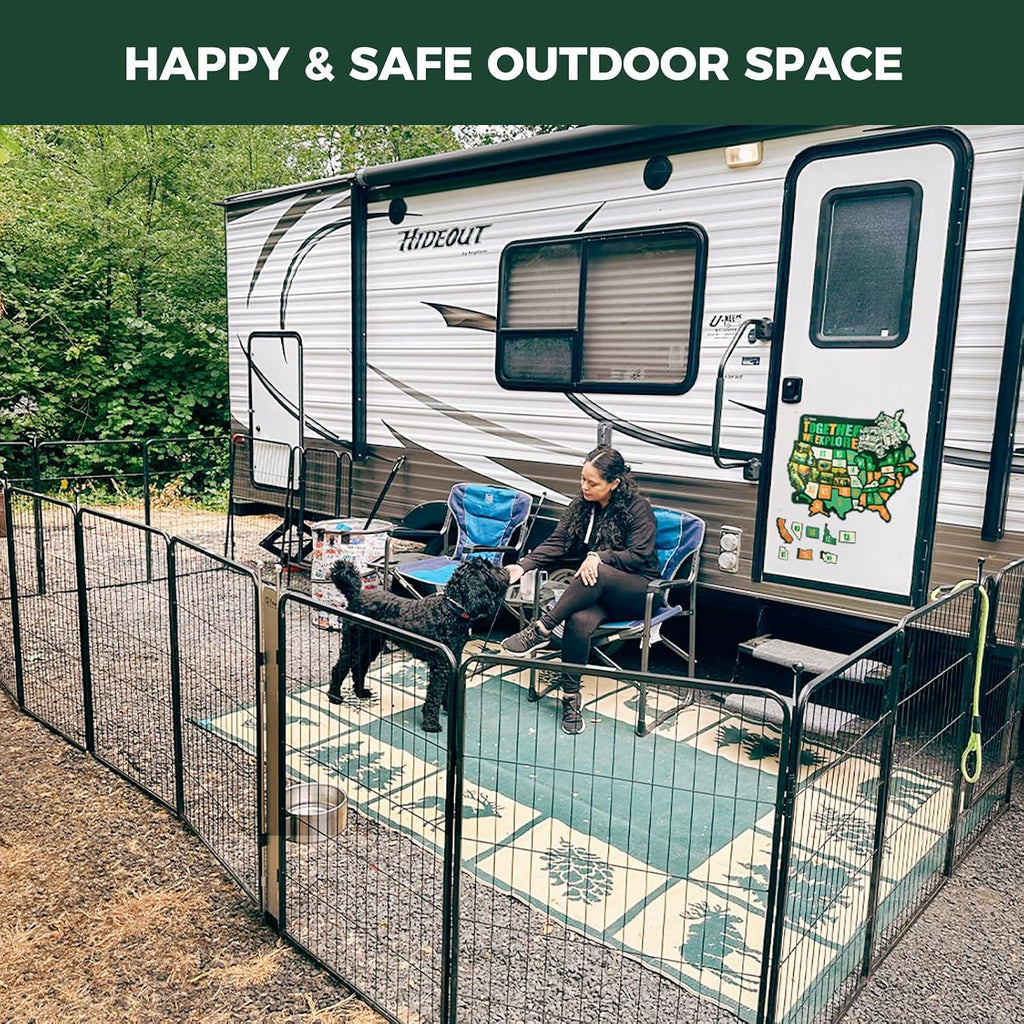FXW Instant Unleashed Dog Playpen, Portable Pet Fence for Outdoor, RV Trips, and Camping, 24 inch, 24 Panels for Puppy and Small Dogs with RV Step Grid│Patented