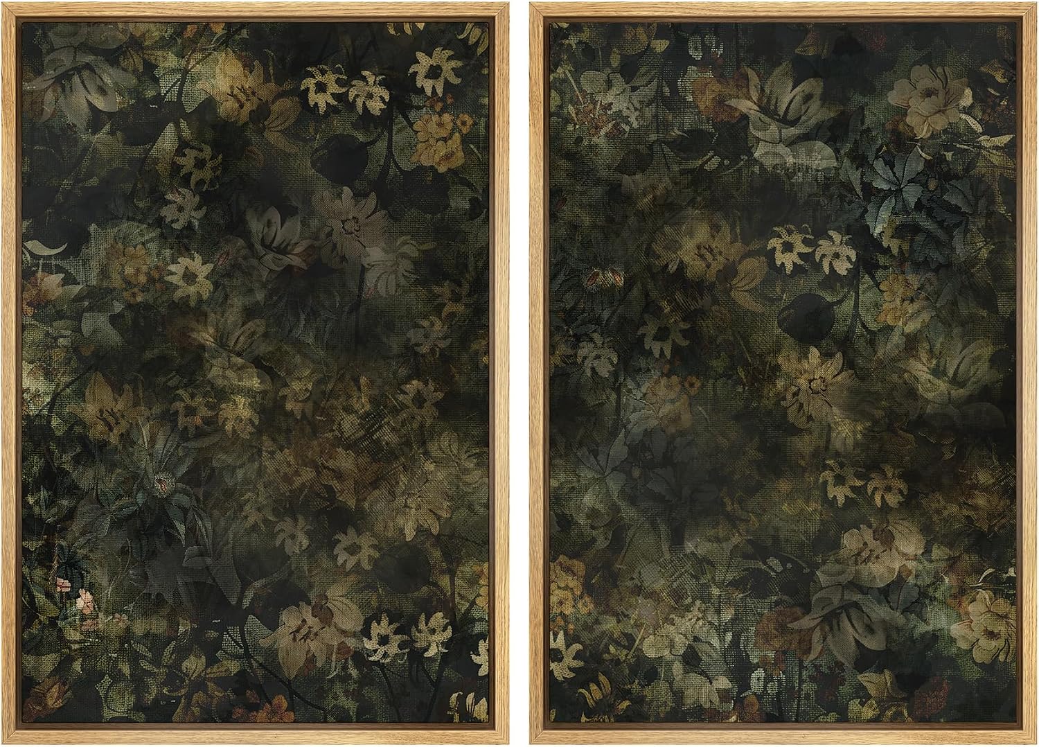 SIGNWIN Framed Canvas Print Wall Art Set Botanical Shadows Dark Floral Illustrations Modern Art Rustic Relax/Calm for Living Room, Bedroom, Office - 24'x36'x2 Natural