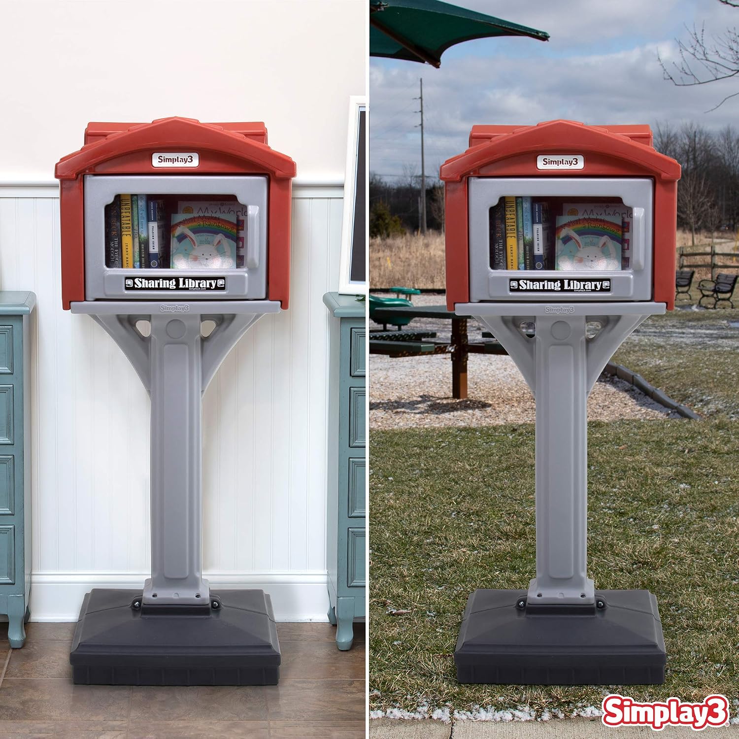 Simplay3 Dig-Free Sharing Library for Indoor or Outdoor Use, Little Sharing Library for Neighborhoods and Schools, Made in USA